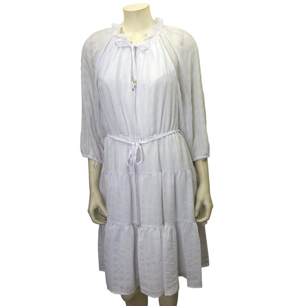 CALVIN KLEIN $158 3/4 Sleeve Tiered Ruffle Hem Dress SZ 12‎ NWT